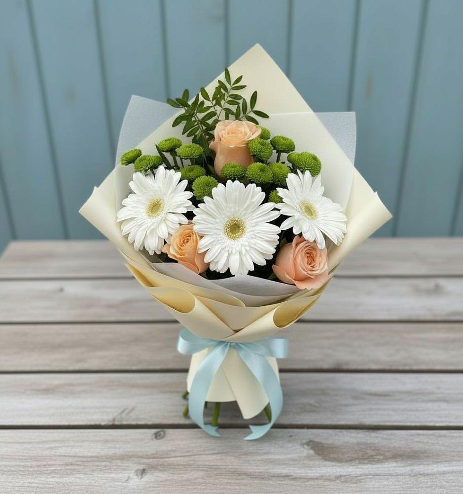 Букет цветов из: Герберы, Розы и Хризантемы в Бесстрашной